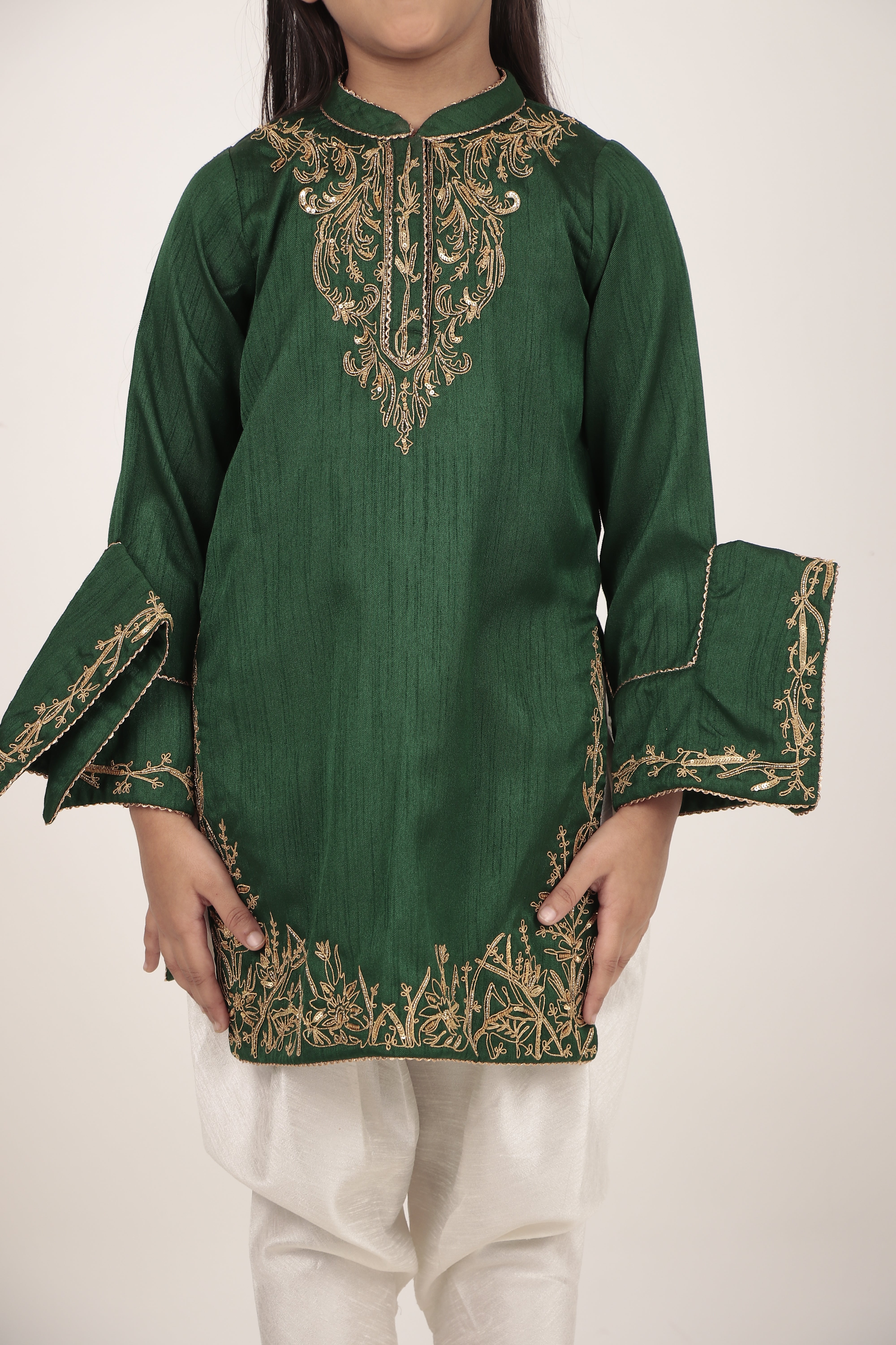 Green Kurta & Tulip Pants Set