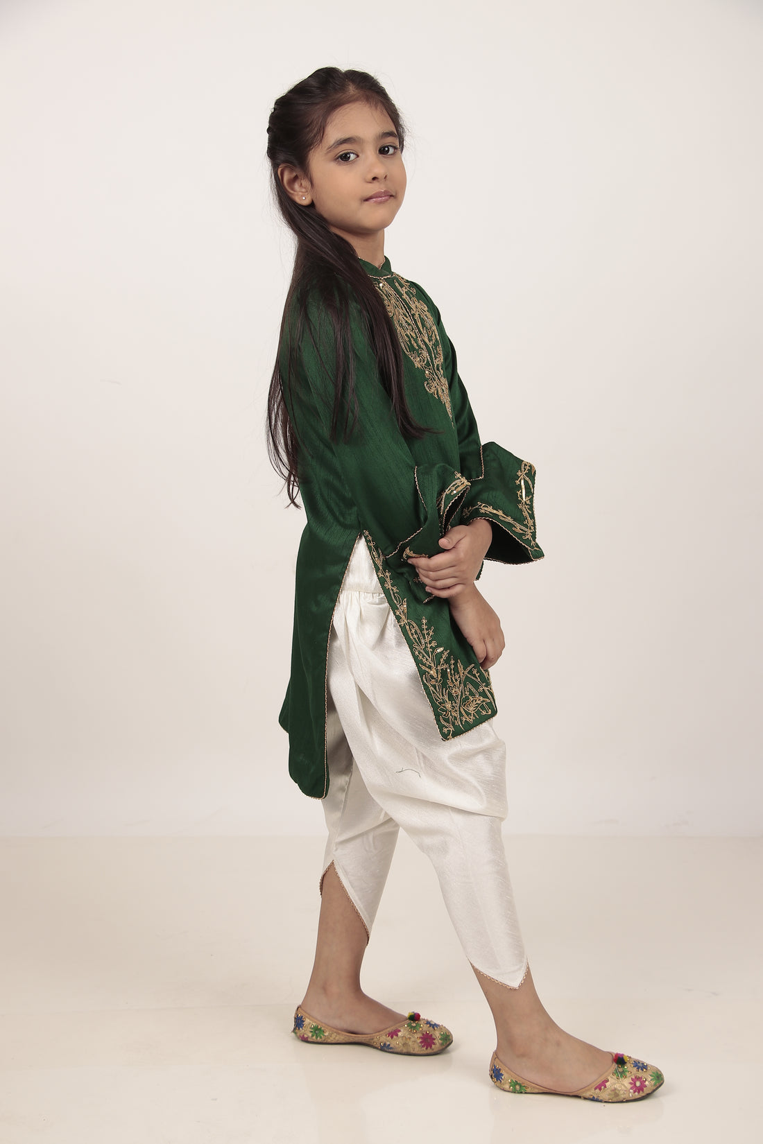 Green Kurta & Tulip Pants Set