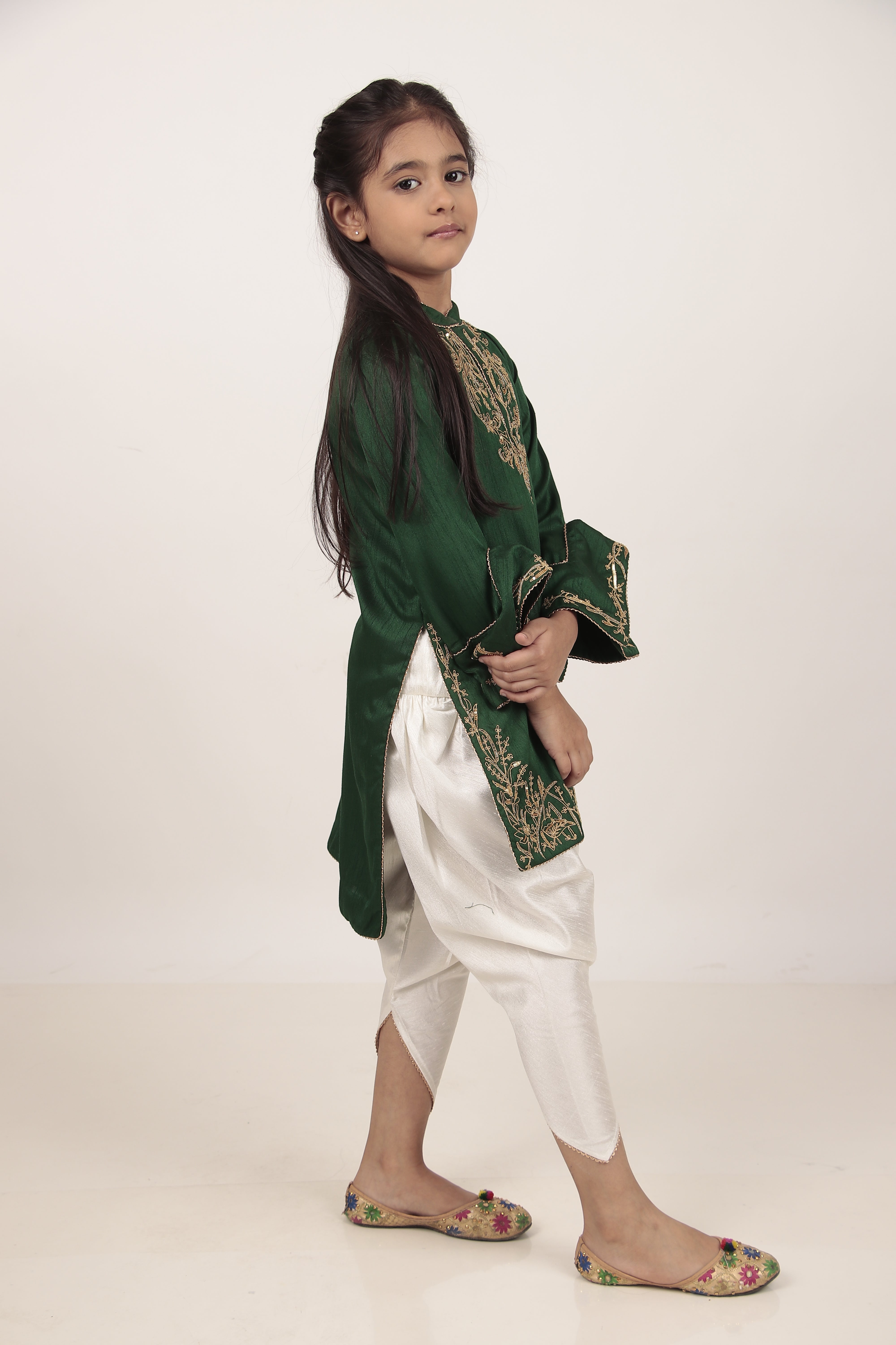 Green Kurta & Tulip Pants Set