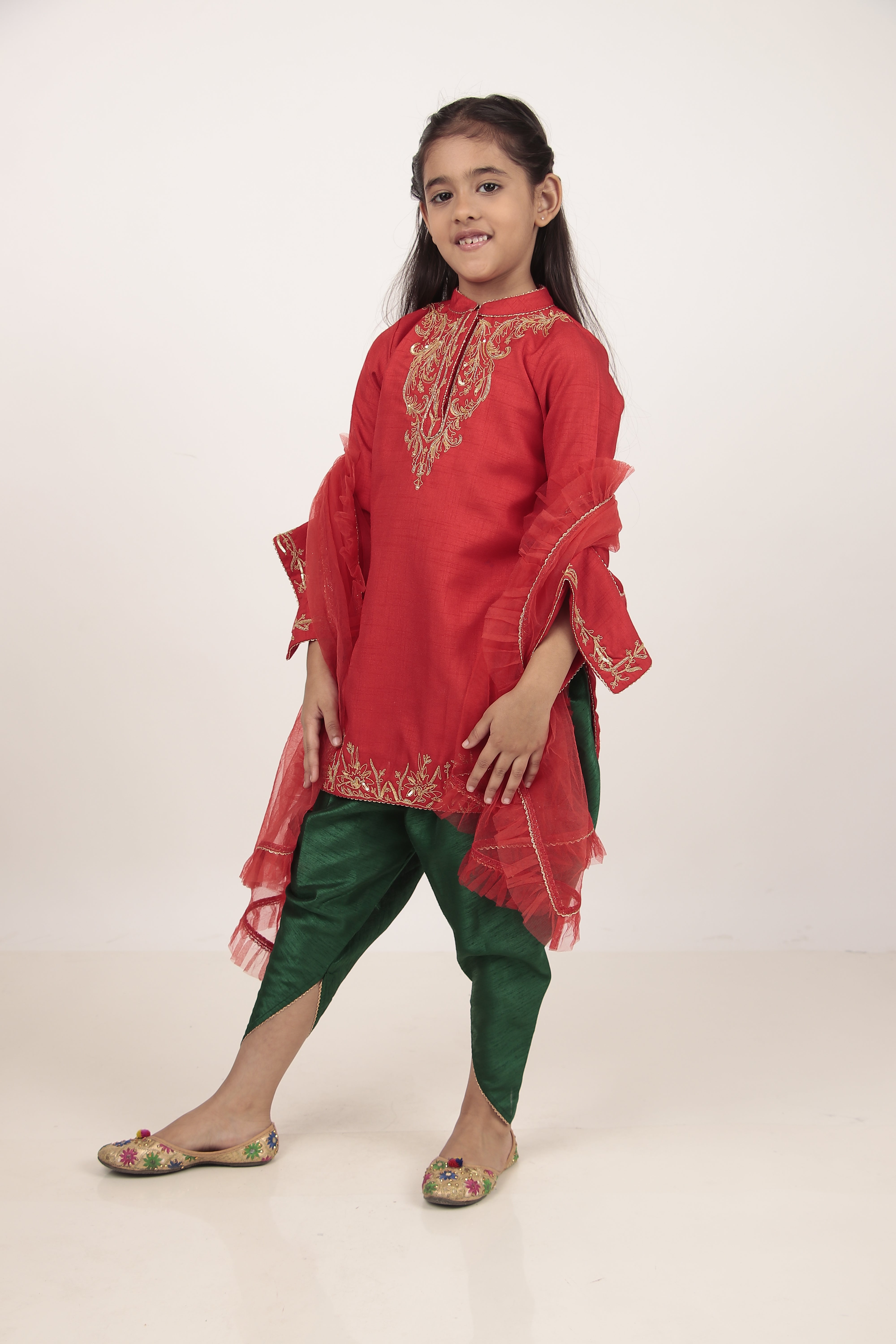 Red Kurta & Tulip Pants Set