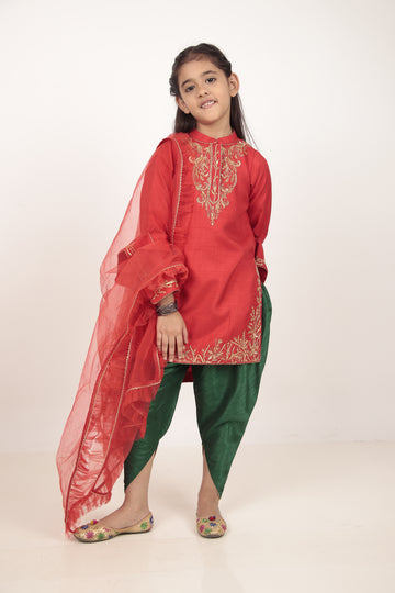 Red Kurta & Tulip Pants Set