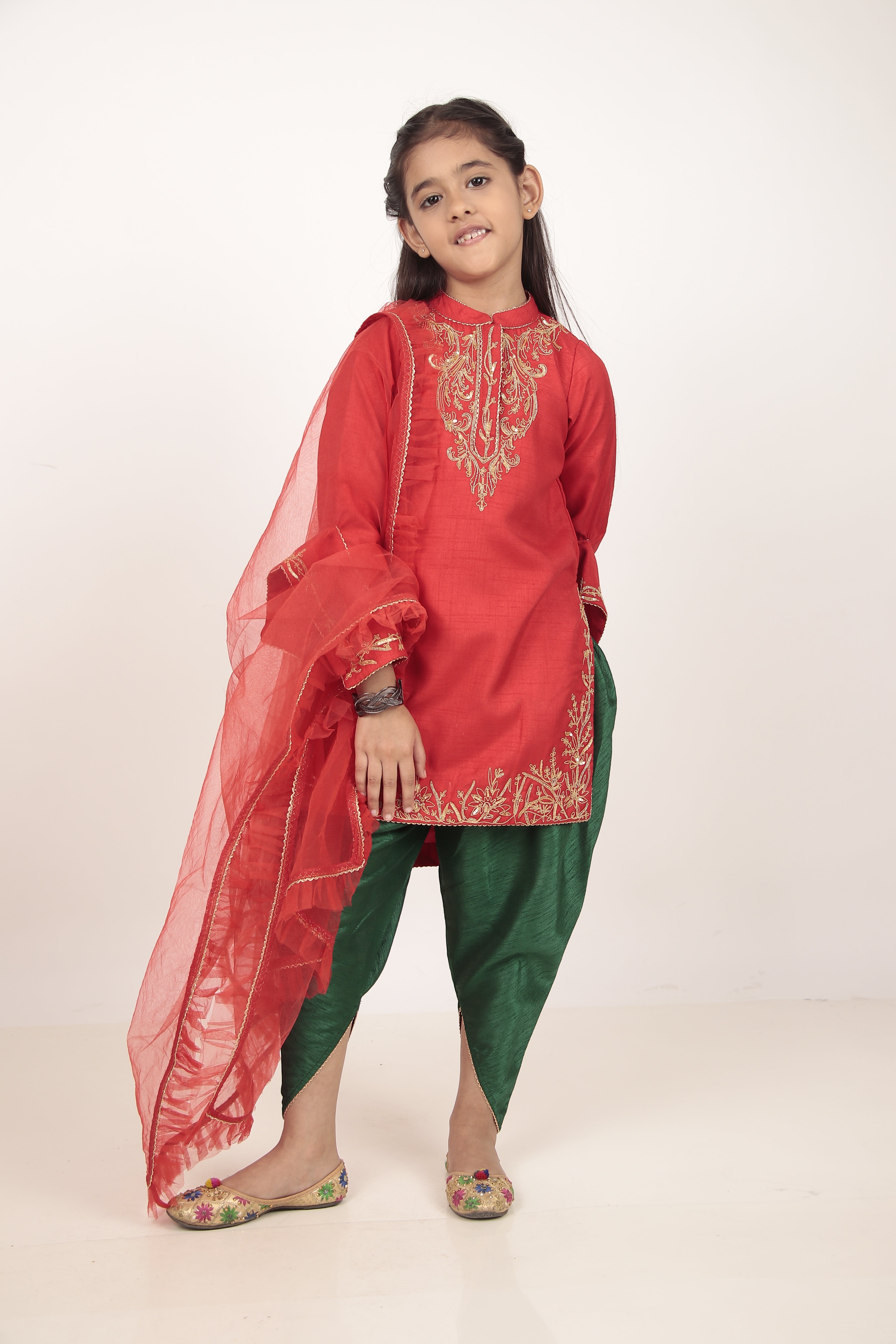 Red Kurta & Tulip Pants Set