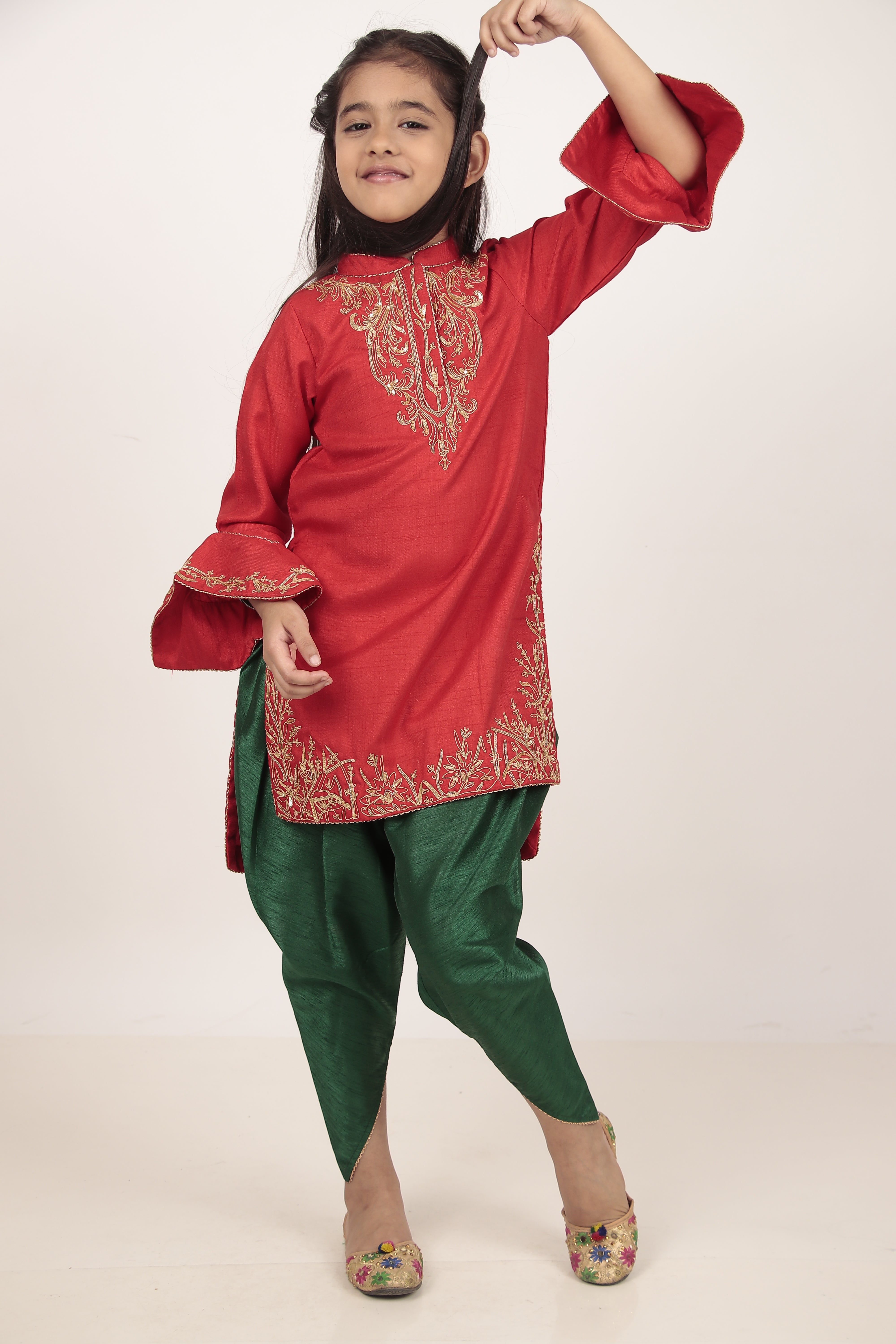 Red Kurta & Tulip Pants Set
