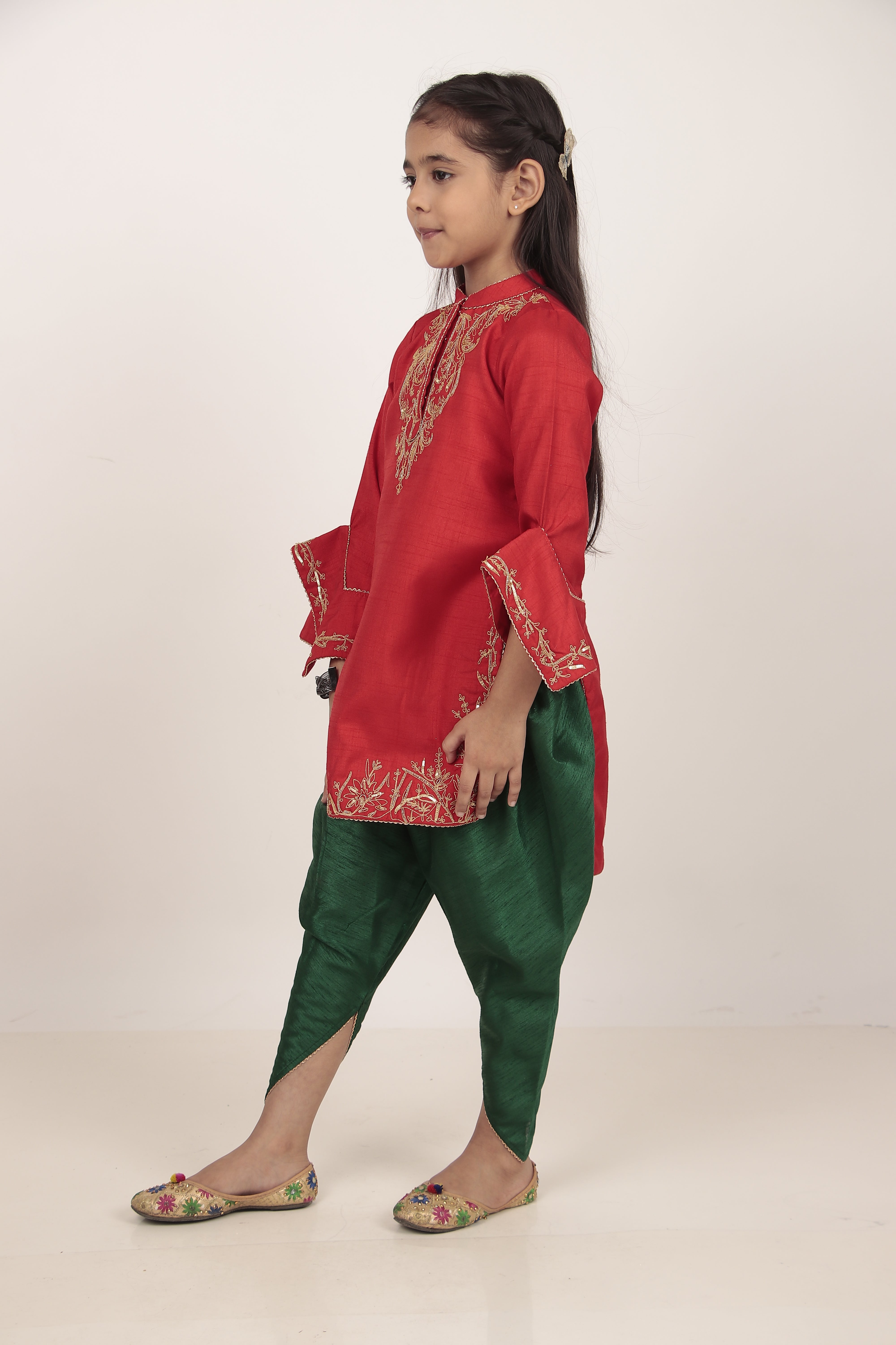 Red Kurta & Tulip Pants Set