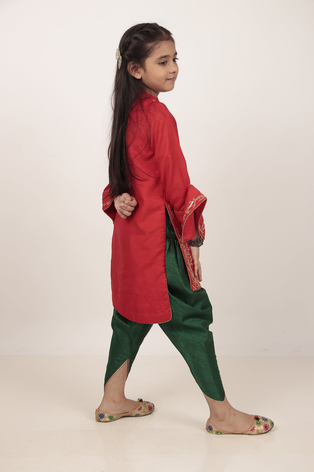 Red Kurta & Tulip Pants Set