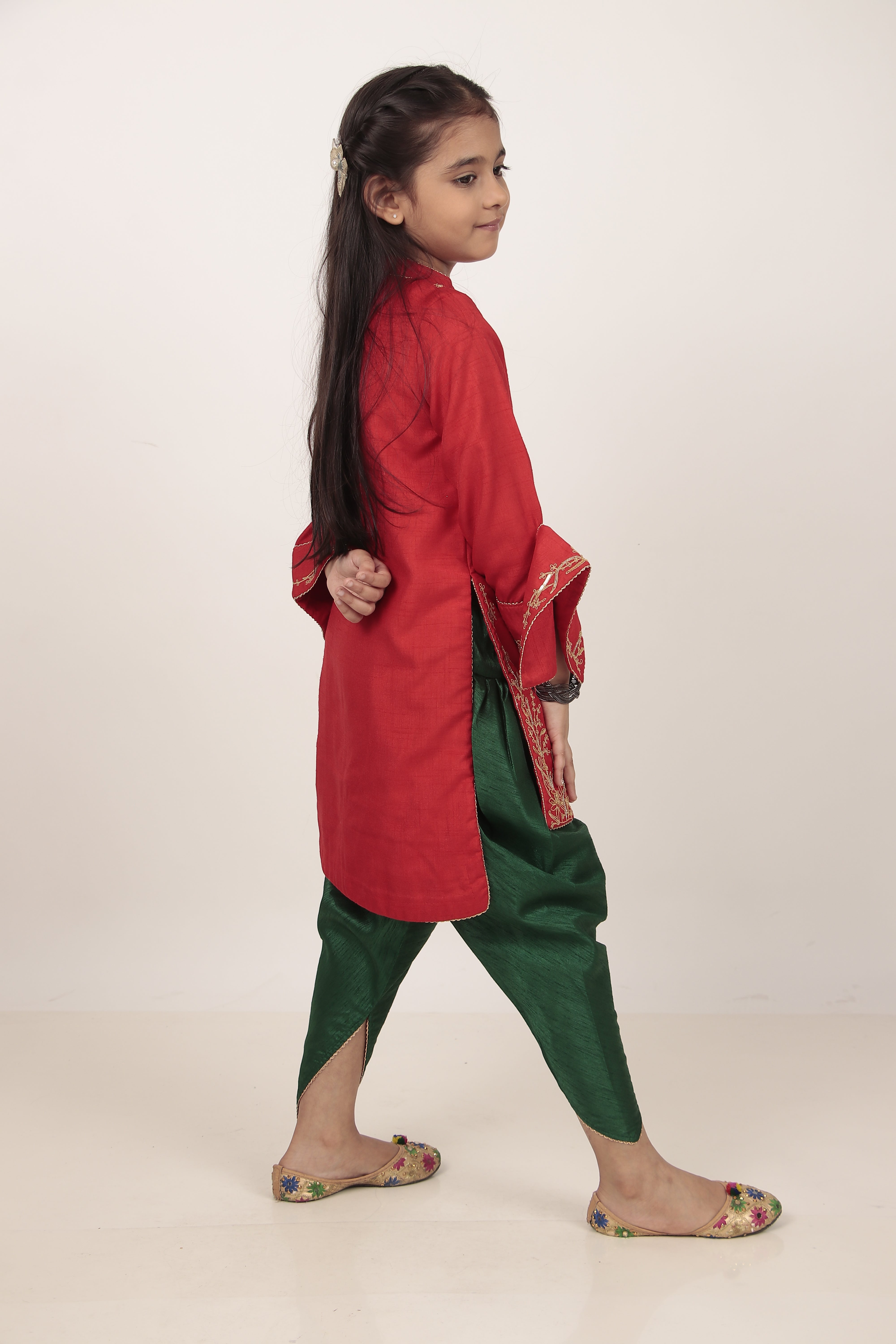Red Kurta & Tulip Pants Set
