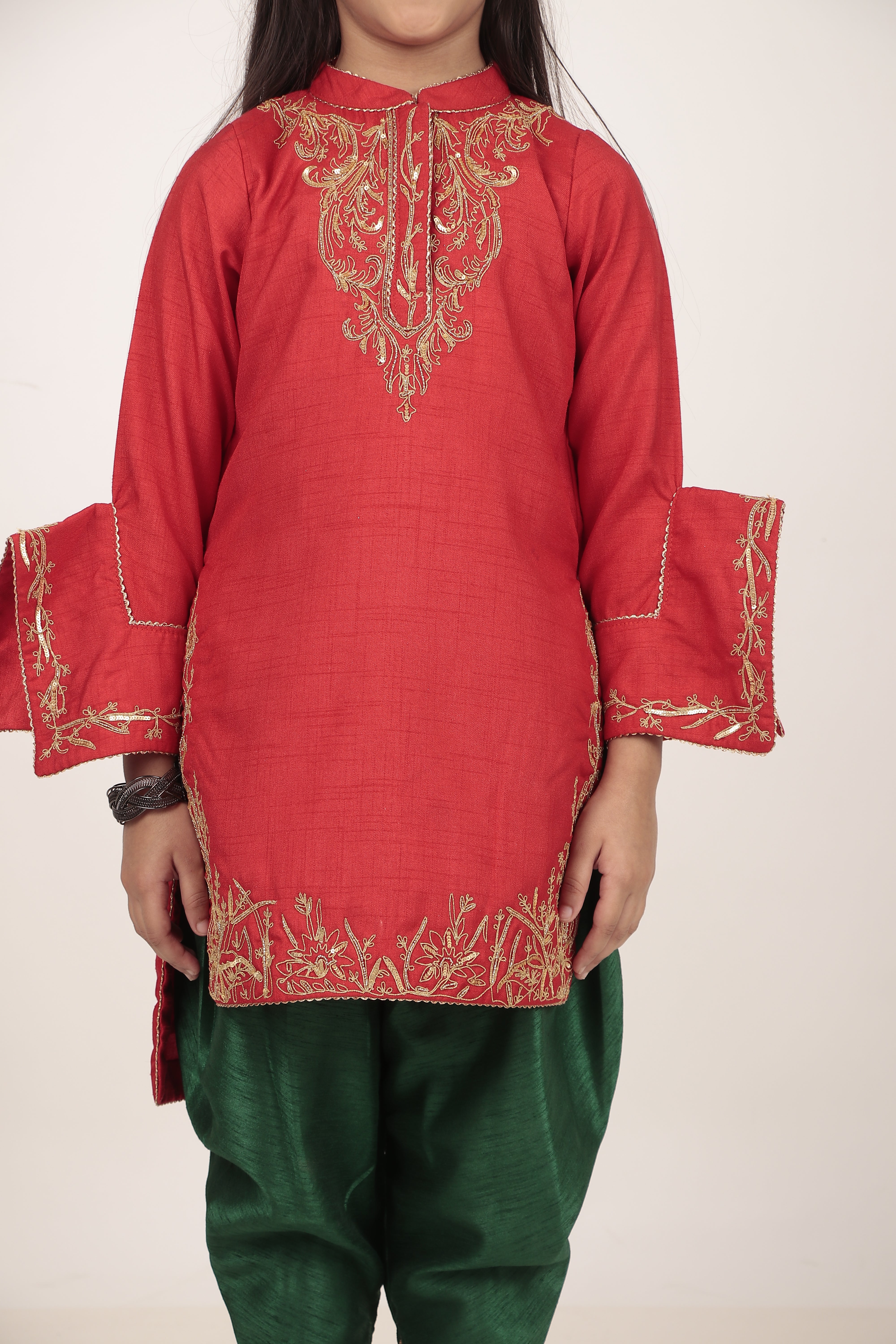 Red Kurta & Tulip Pants Set