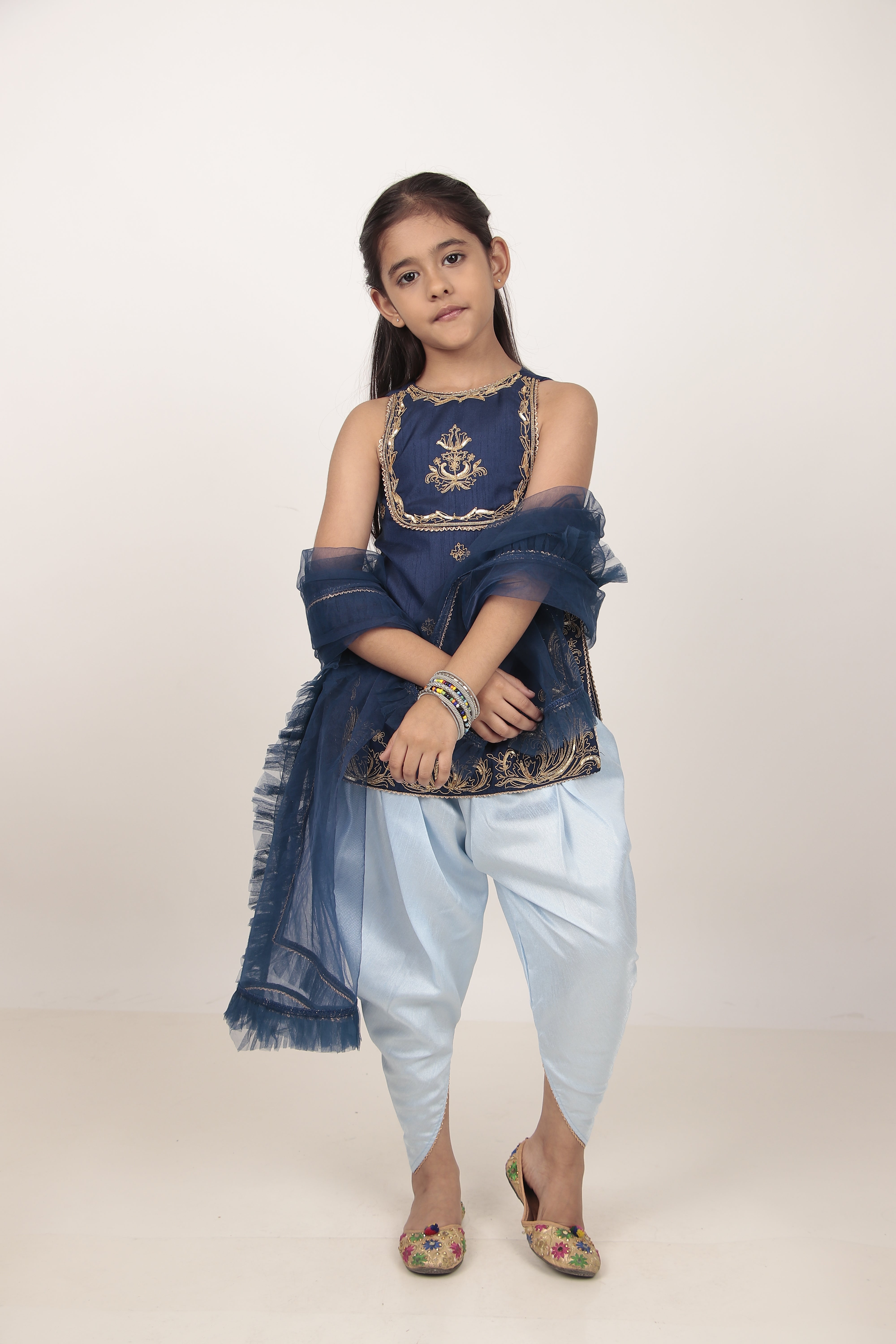 Blue Kurta & Tulip Pants Set