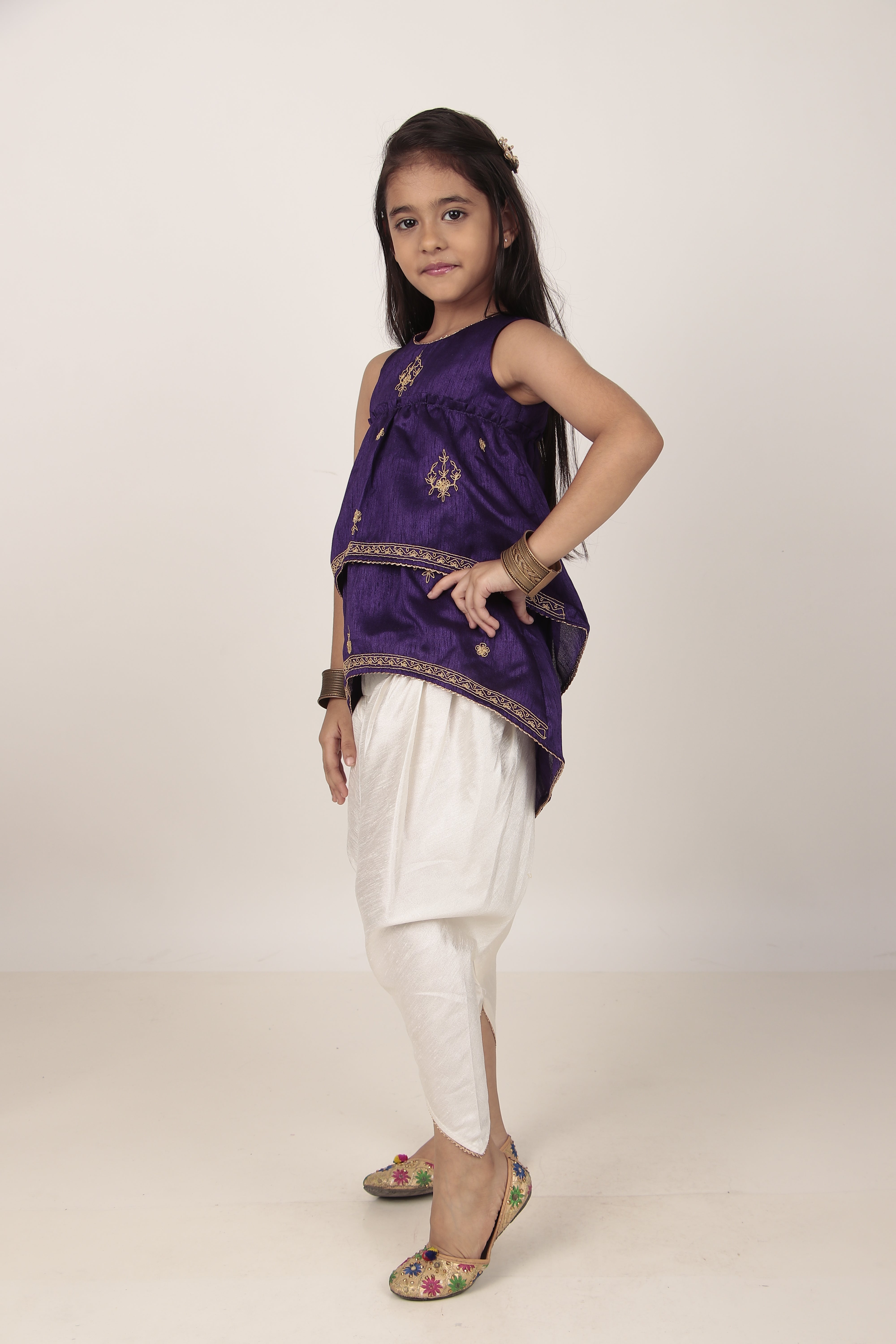 Purple Kurta & Tulip Pants Set