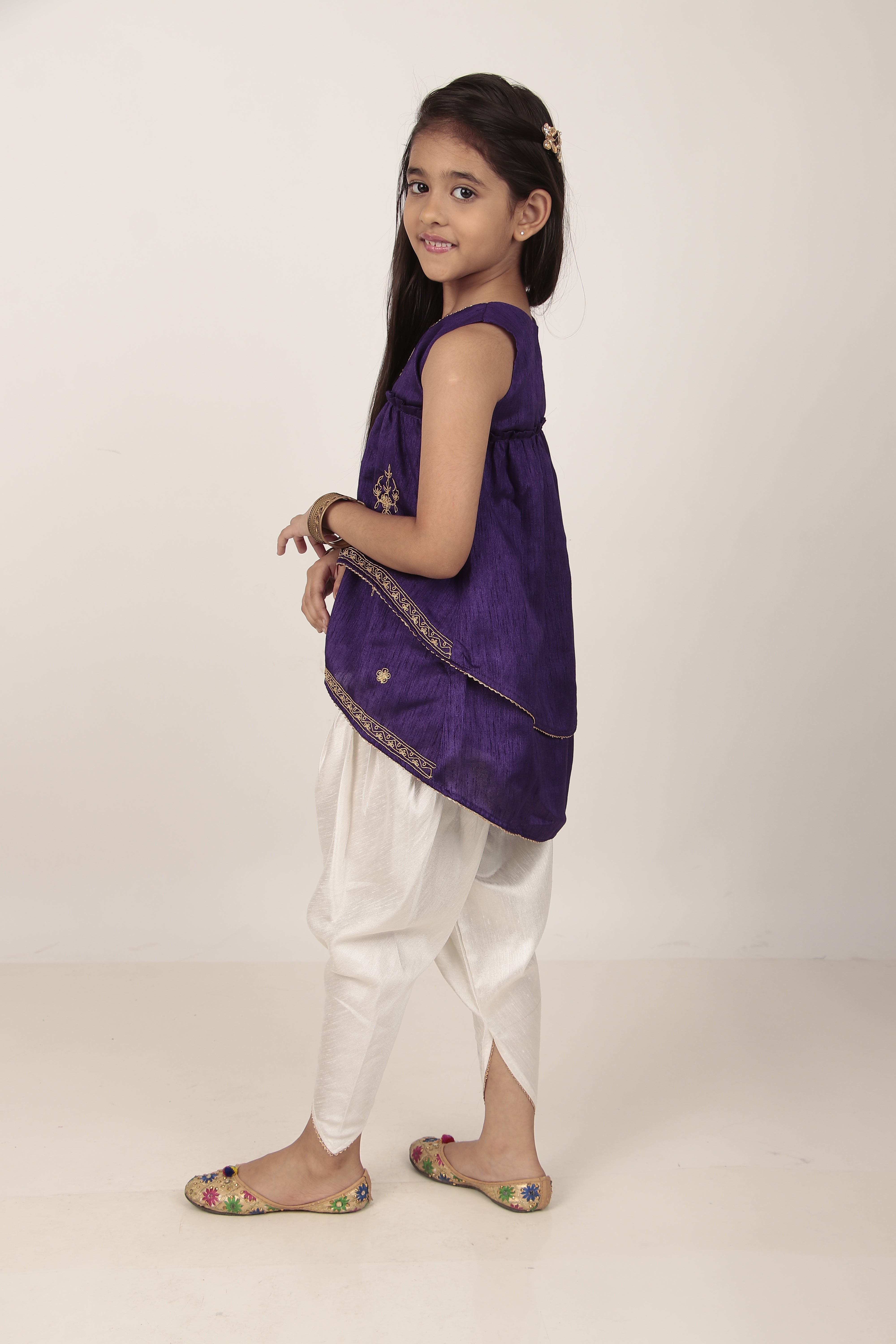 Purple Kurta & Tulip Pants Set