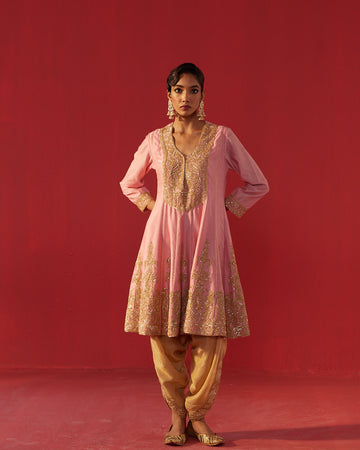 Pink Chanderi Embroidered Kalidar Kurta Set