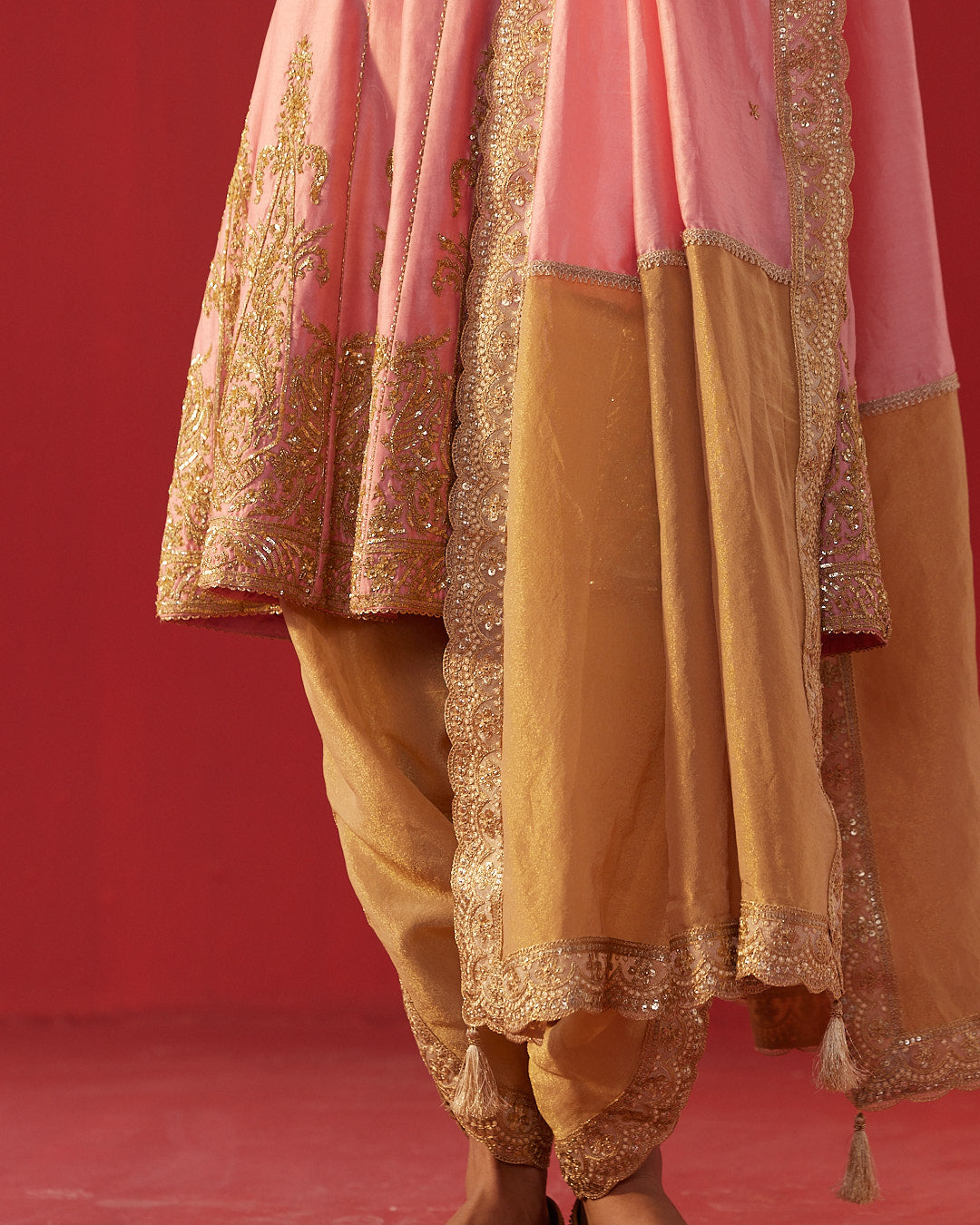 Pink Chanderi Embroidered Kalidar Kurta Set