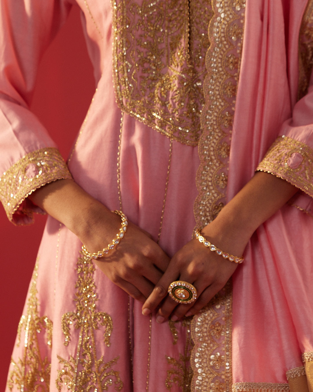 Pink Chanderi Embroidered Kalidar Kurta Set