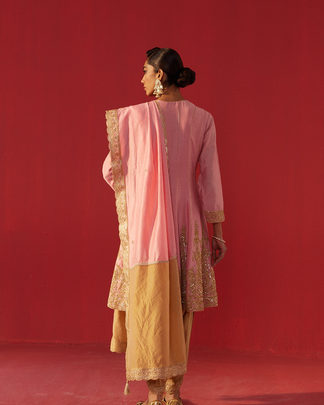 Pink Chanderi Embroidered Kalidar Kurta Set