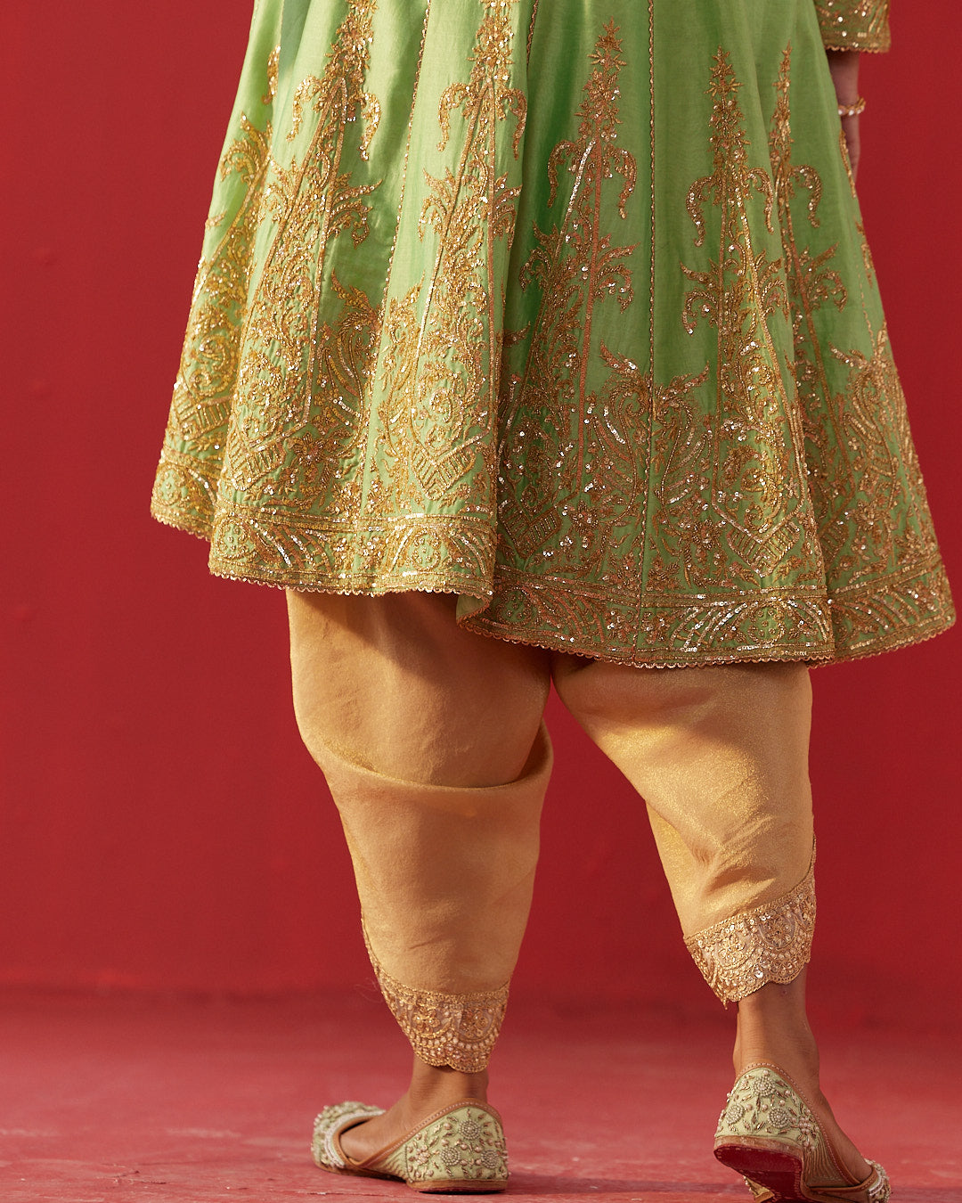 Pista Green Chanderi Embroidered Kalidar Kurta Set