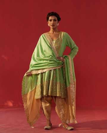 Pista Green Chanderi Embroidered Kalidar Kurta Set