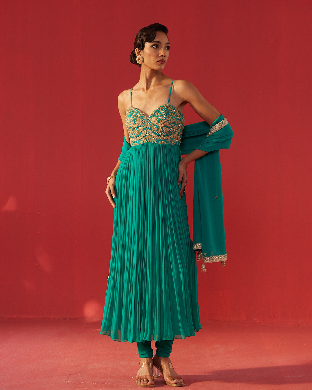 Sea Green Gathered Anarkali Dress
