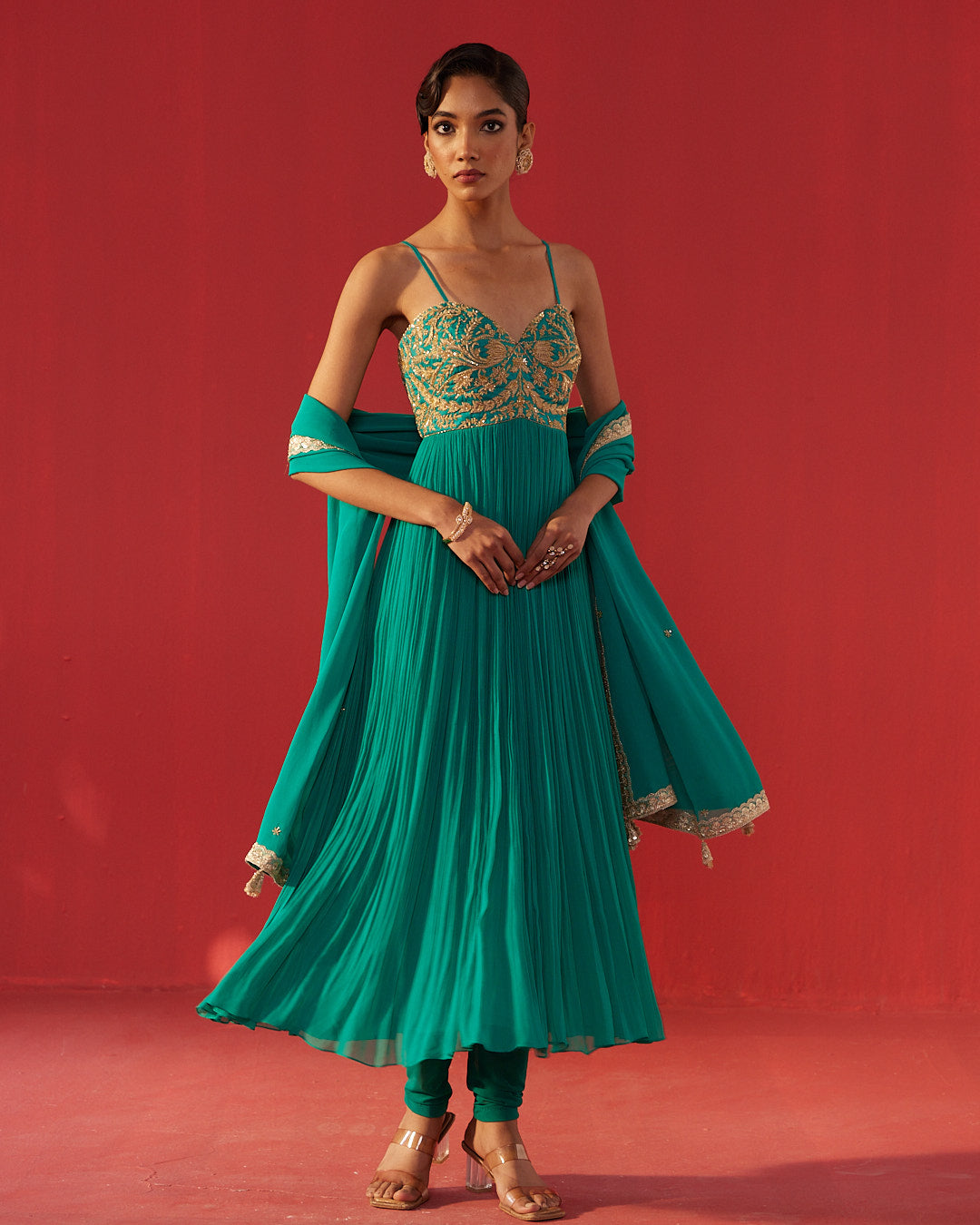 Sea Green Gathered Anarkali Dress