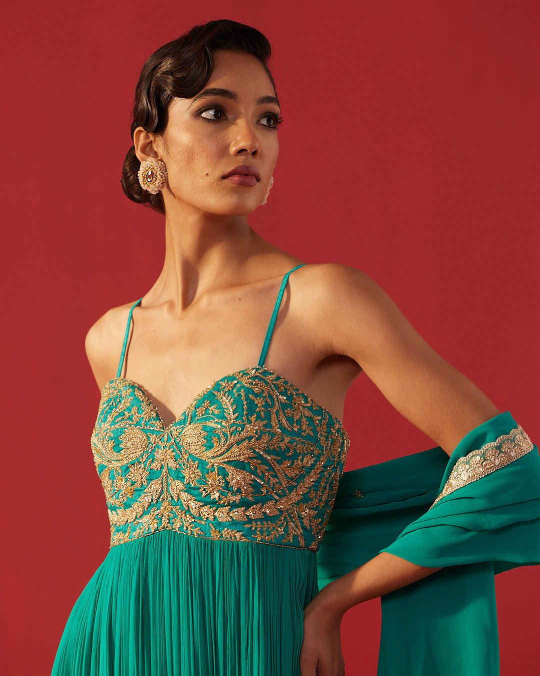Sea Green Gathered Anarkali Dress