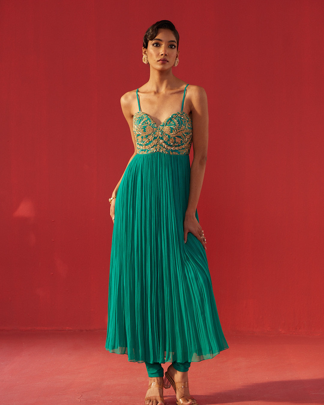 Sea Green Gathered Anarkali Dress