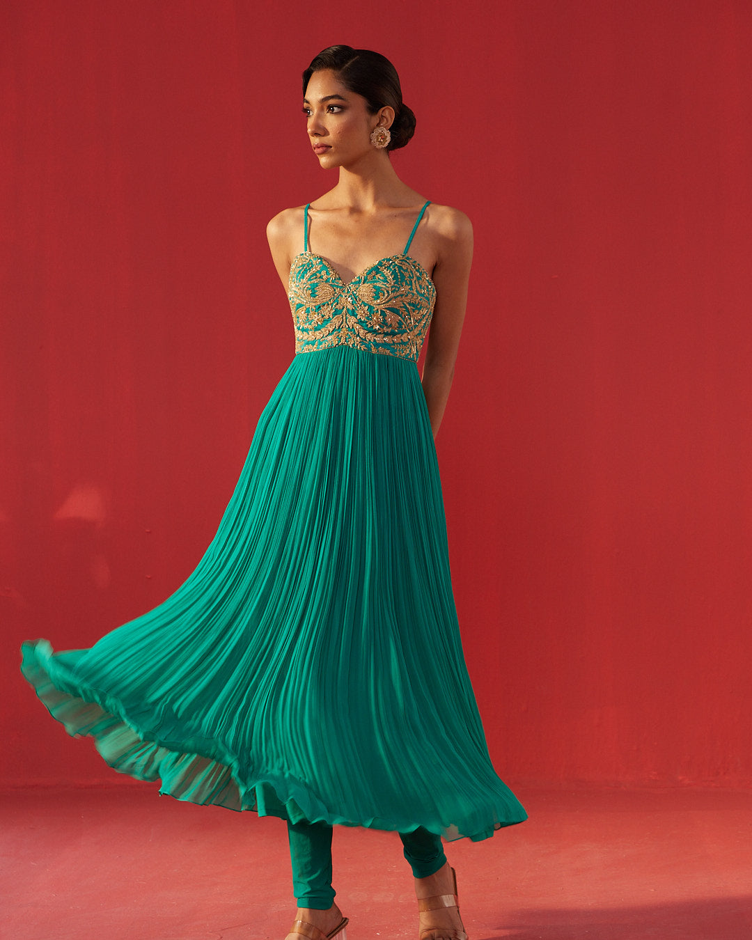 Sea Green Gathered Anarkali Dress