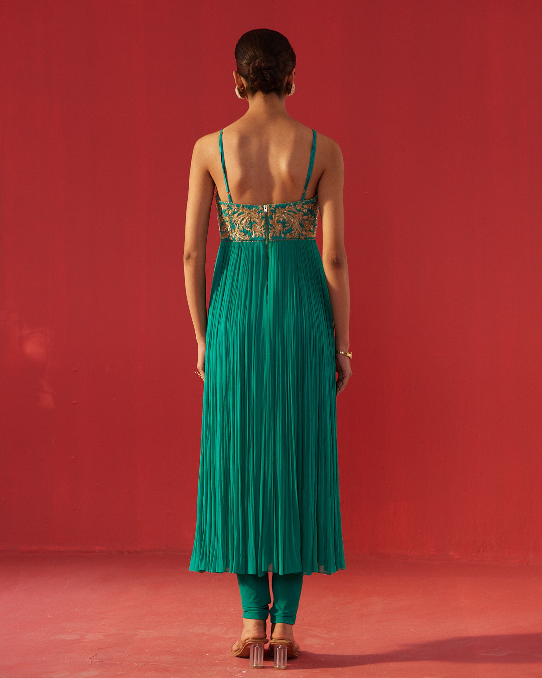Sea Green Gathered Anarkali Dress