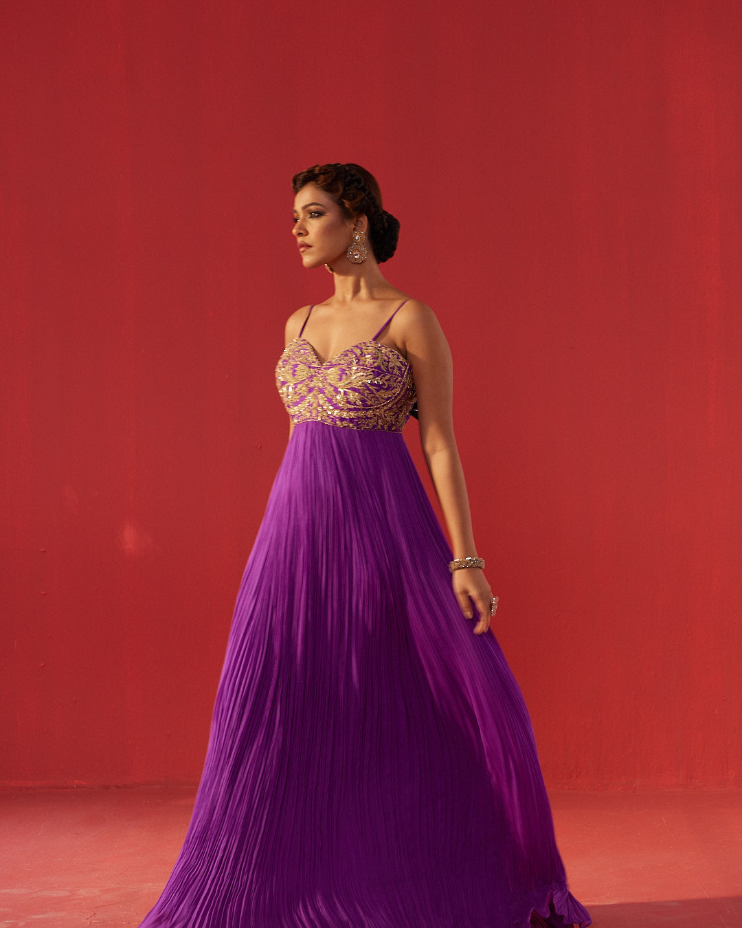Purple Hand Embroidered Yoke Anarkali Dress