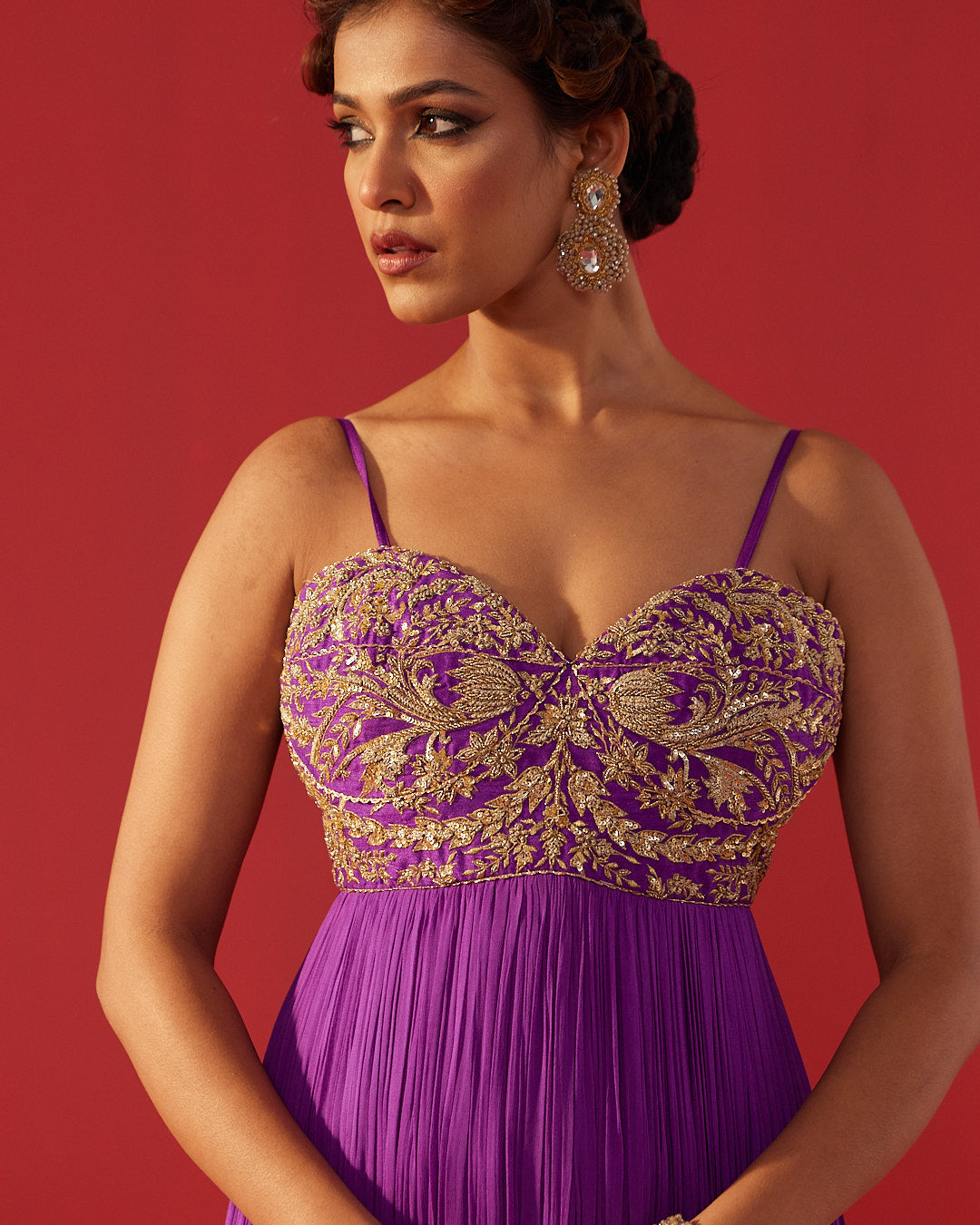 Purple Hand Embroidered Yoke Anarkali Dress
