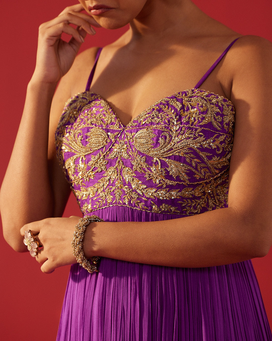 Purple Hand Embroidered Yoke Anarkali Dress