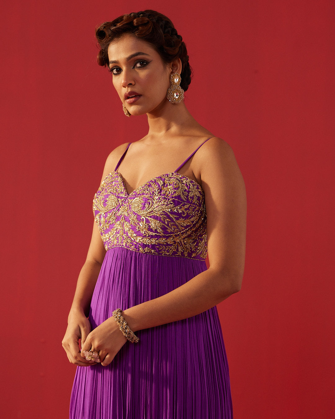 Purple Hand Embroidered Yoke Anarkali Dress