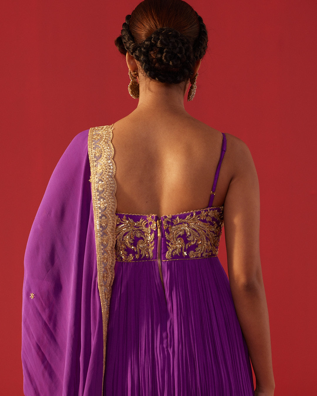 Purple Hand Embroidered Yoke Anarkali Dress