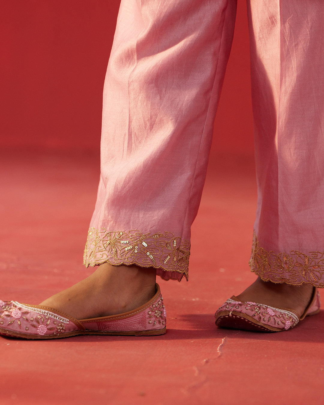 Pink Chanderi Silk Embroidered Short Kurta Set