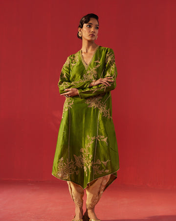 Olive Green Full Embroidered Structured Kurta Set