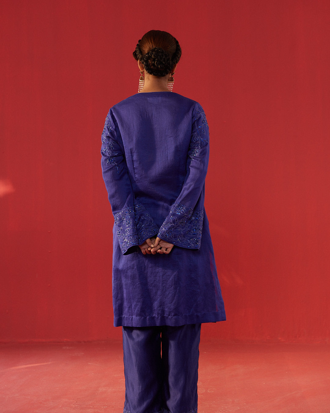 Night Blue Embroidered Chanderi Kurta Set