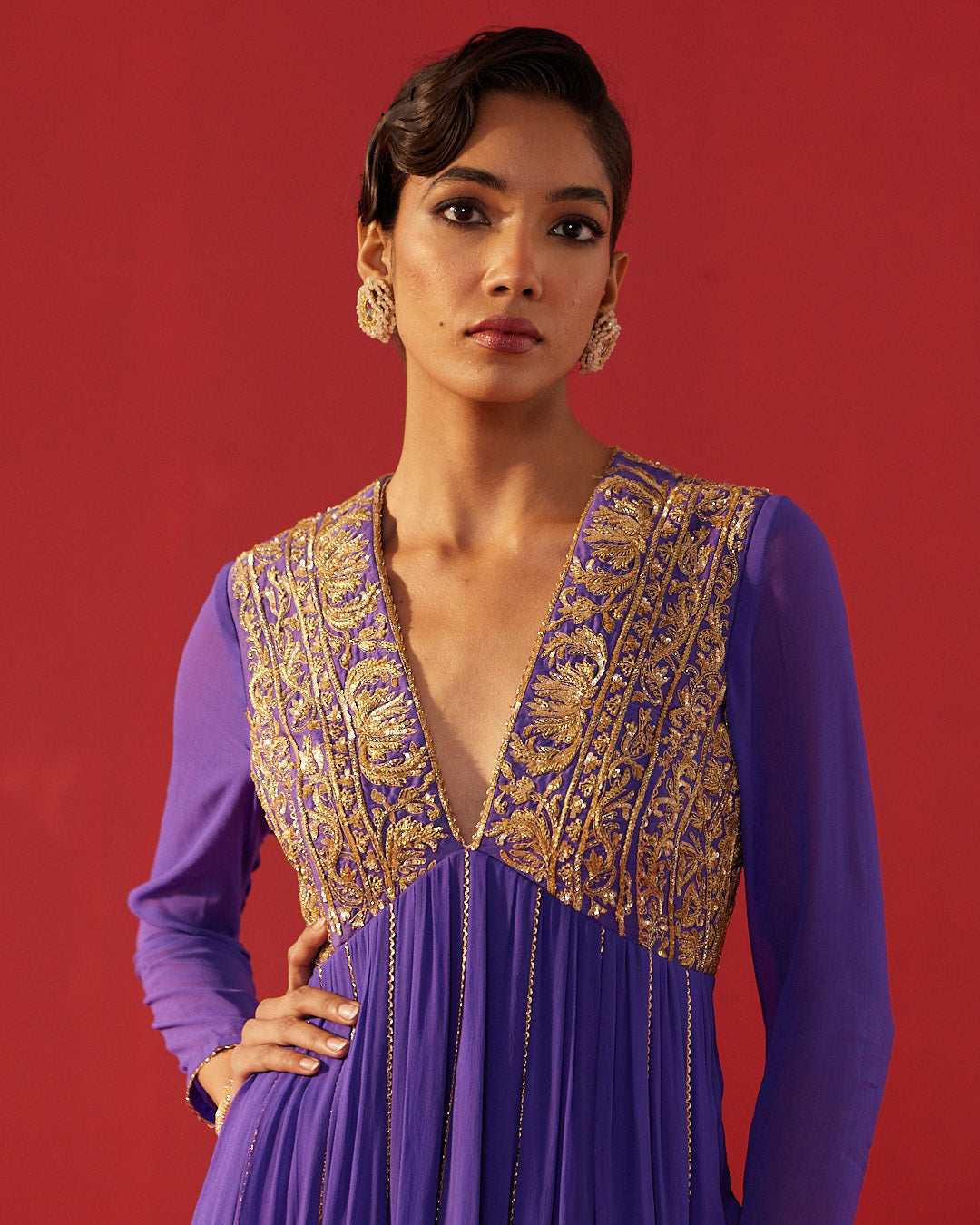 Iris Purple Georgette V-Neck Anarkali Dress