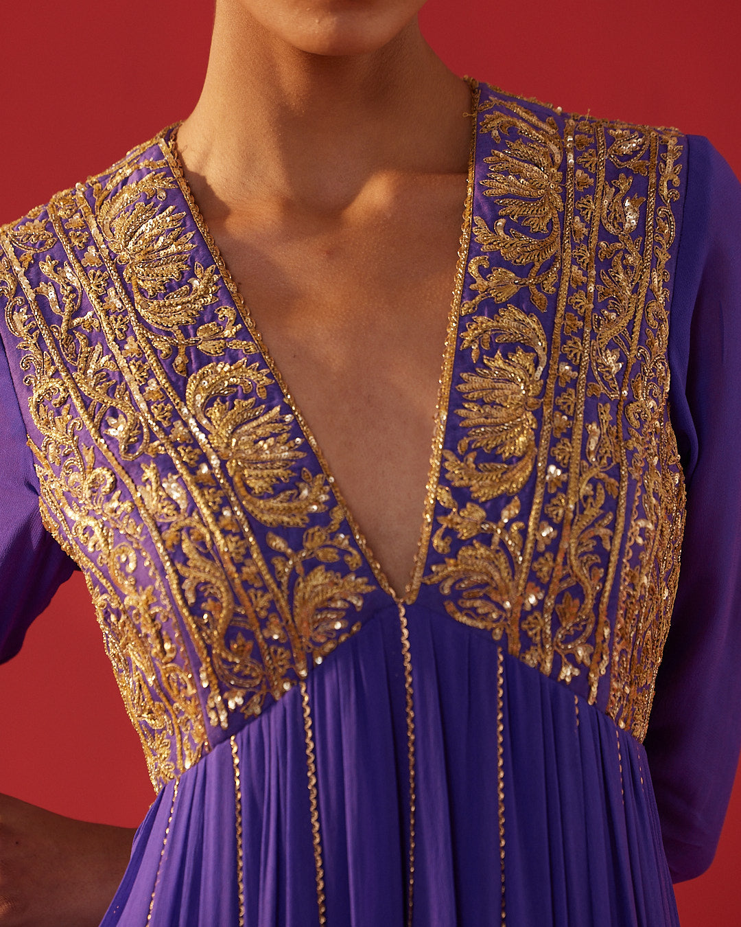 Iris Purple Georgette V-Neck Anarkali Dress