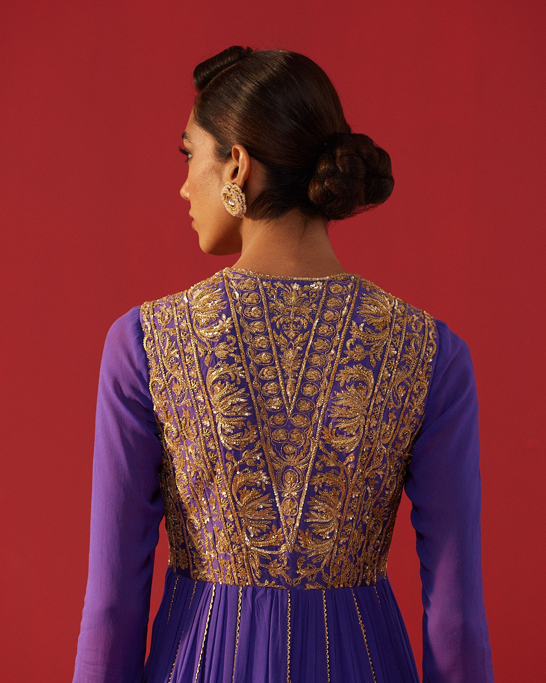 Iris Purple Georgette V-Neck Anarkali Dress