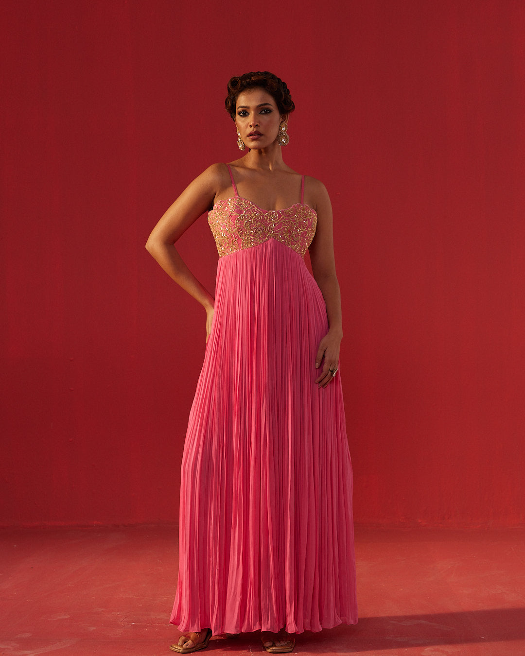 Hot Pink Gathered Anarkali Georgette Dress