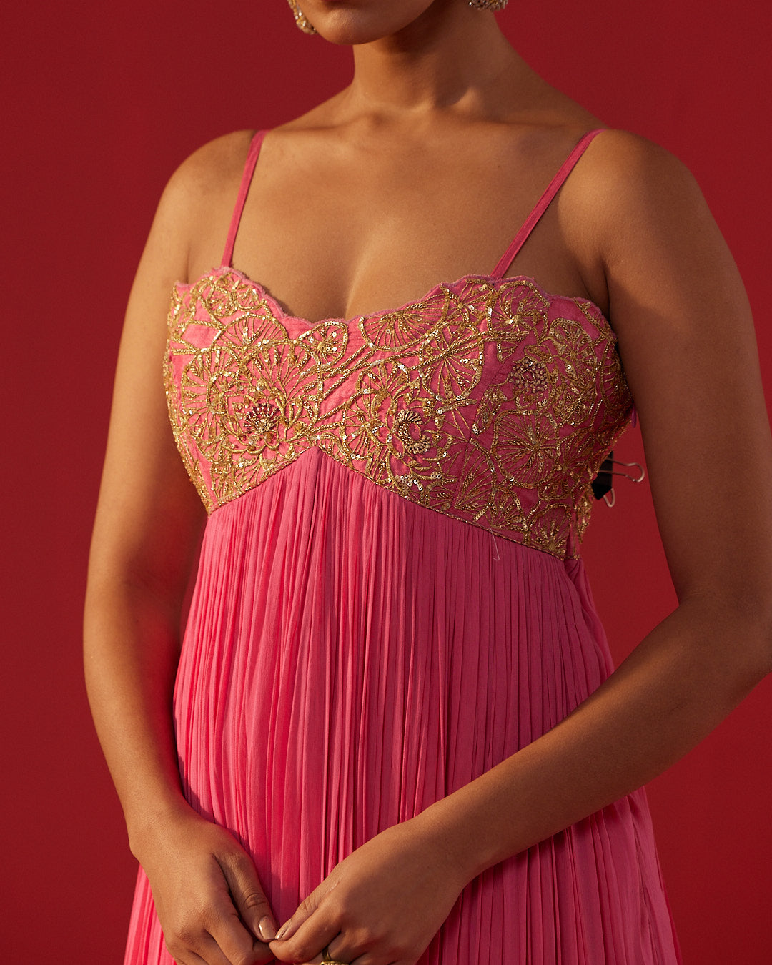 Hot Pink Gathered Anarkali Georgette Dress