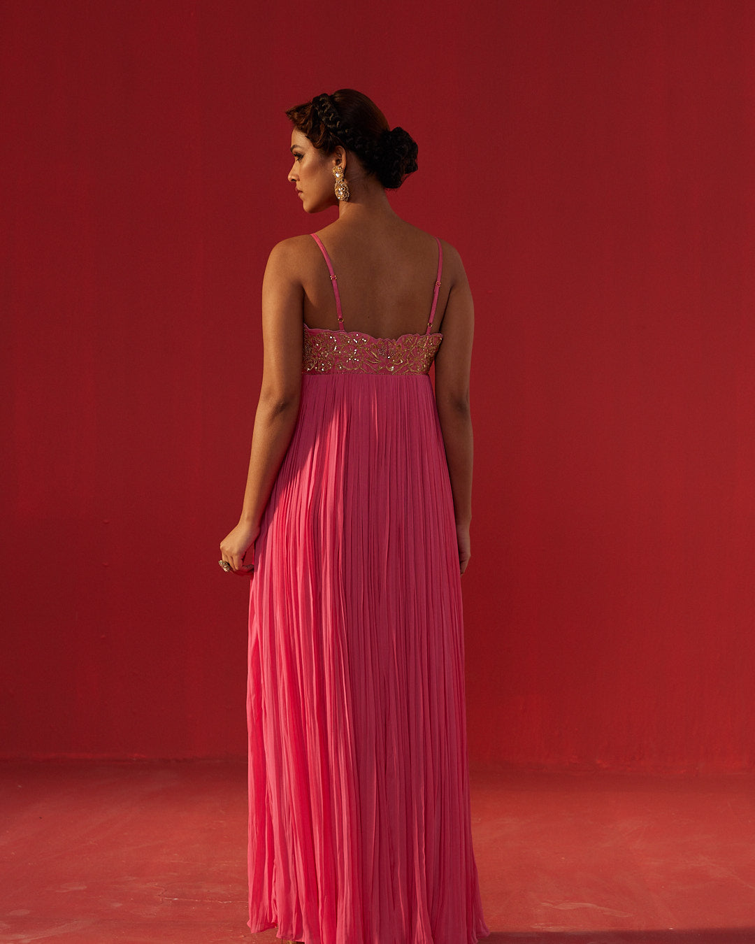 Hot Pink Gathered Anarkali Georgette Dress