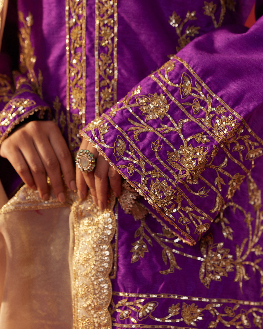 Purple Dupioni Silk Short Kurta with Dhoti Pants