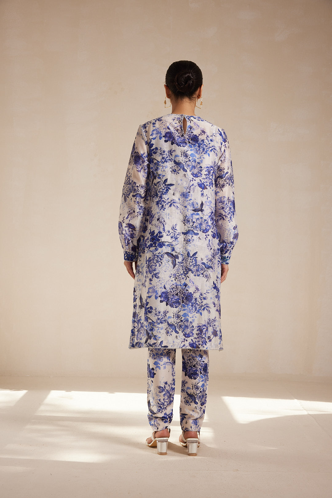 Blue Floral Printed Chanderi Kurta Set