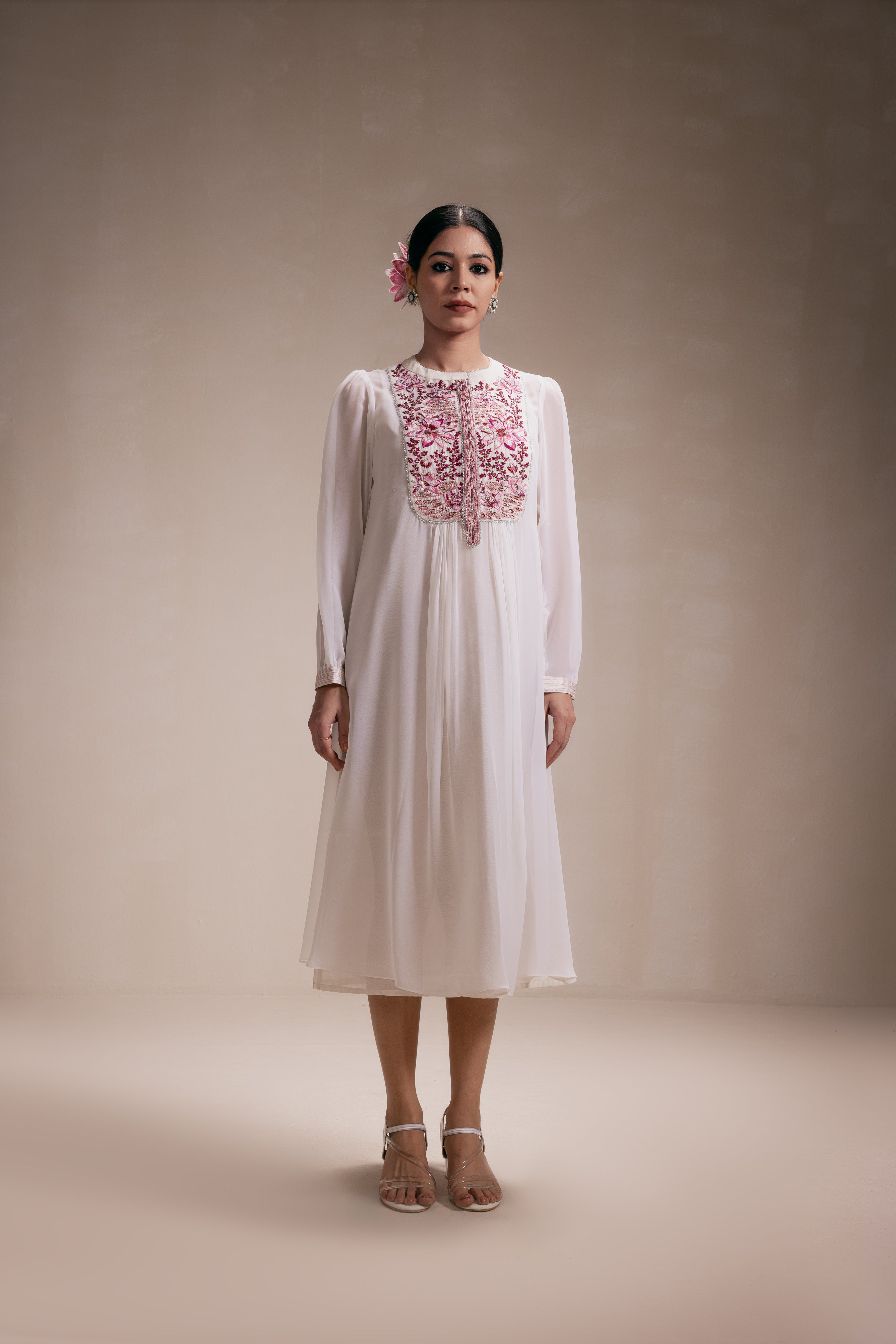 White Georgette Embroidered Dress