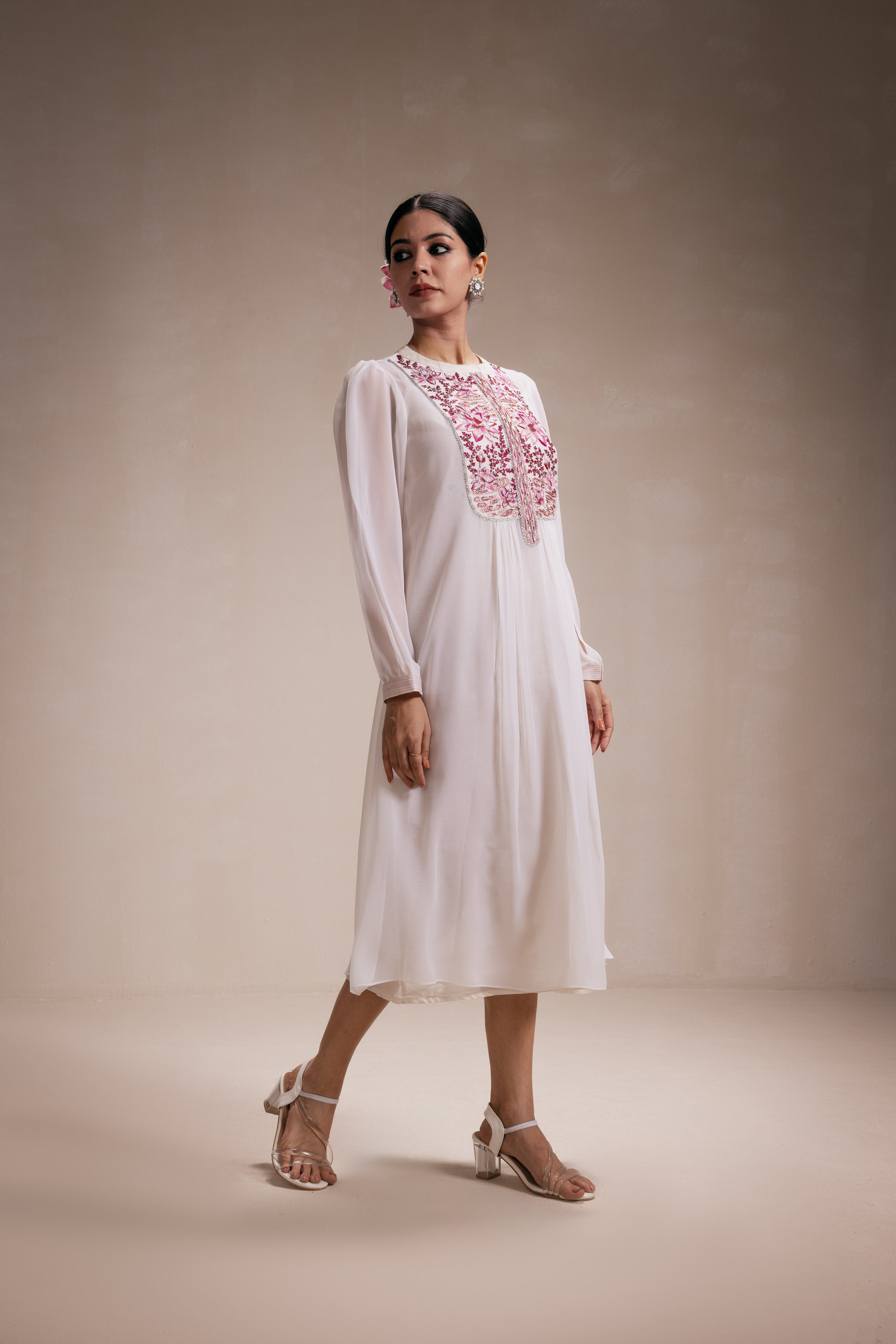 White Georgette Embroidered Dress