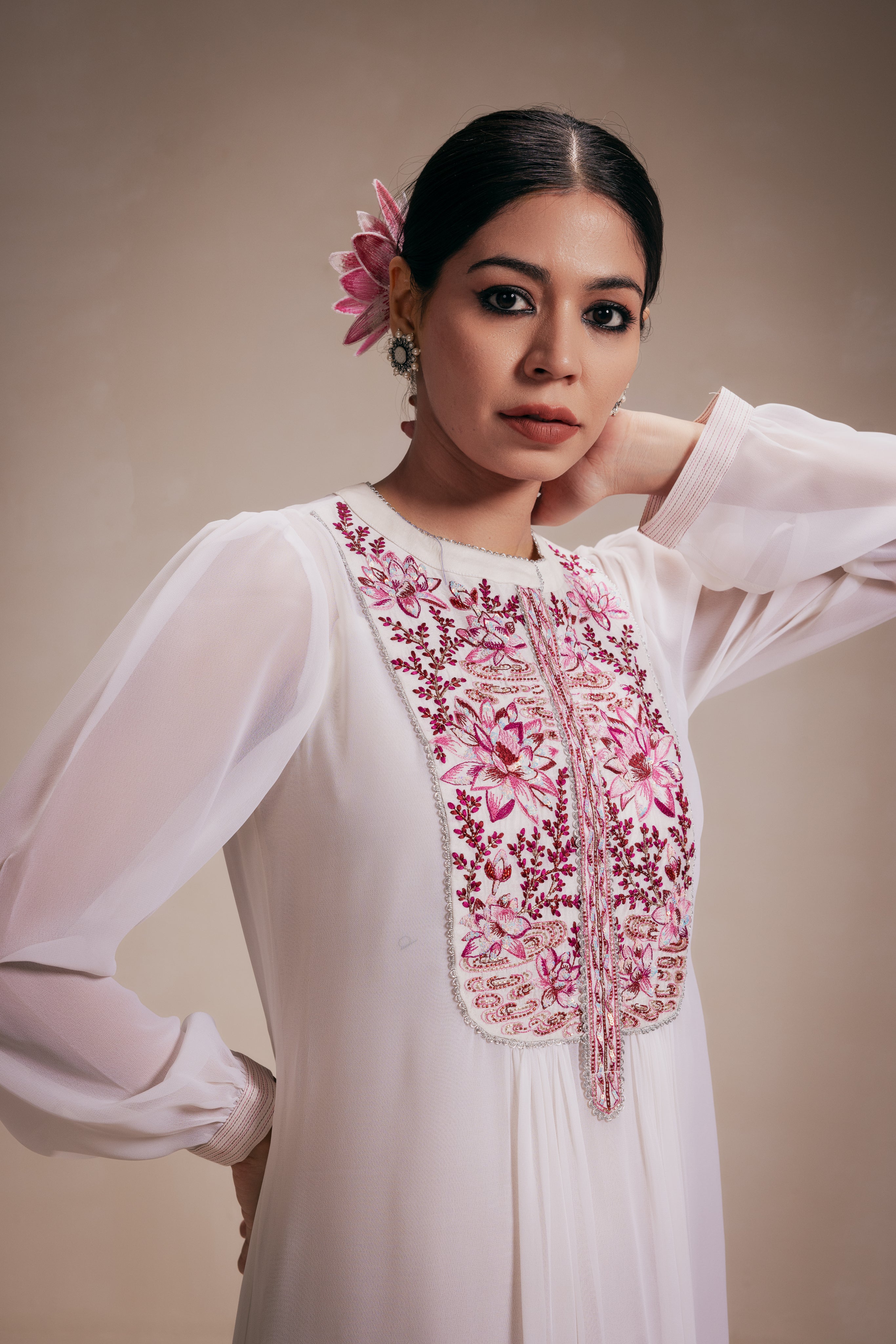 White Georgette Embroidered Dress