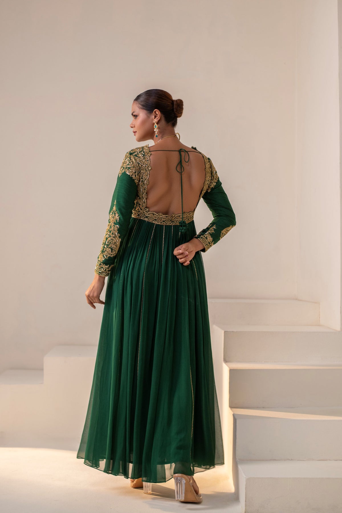 Bottle Green Georgette Dori Hand Embellished Anarkali