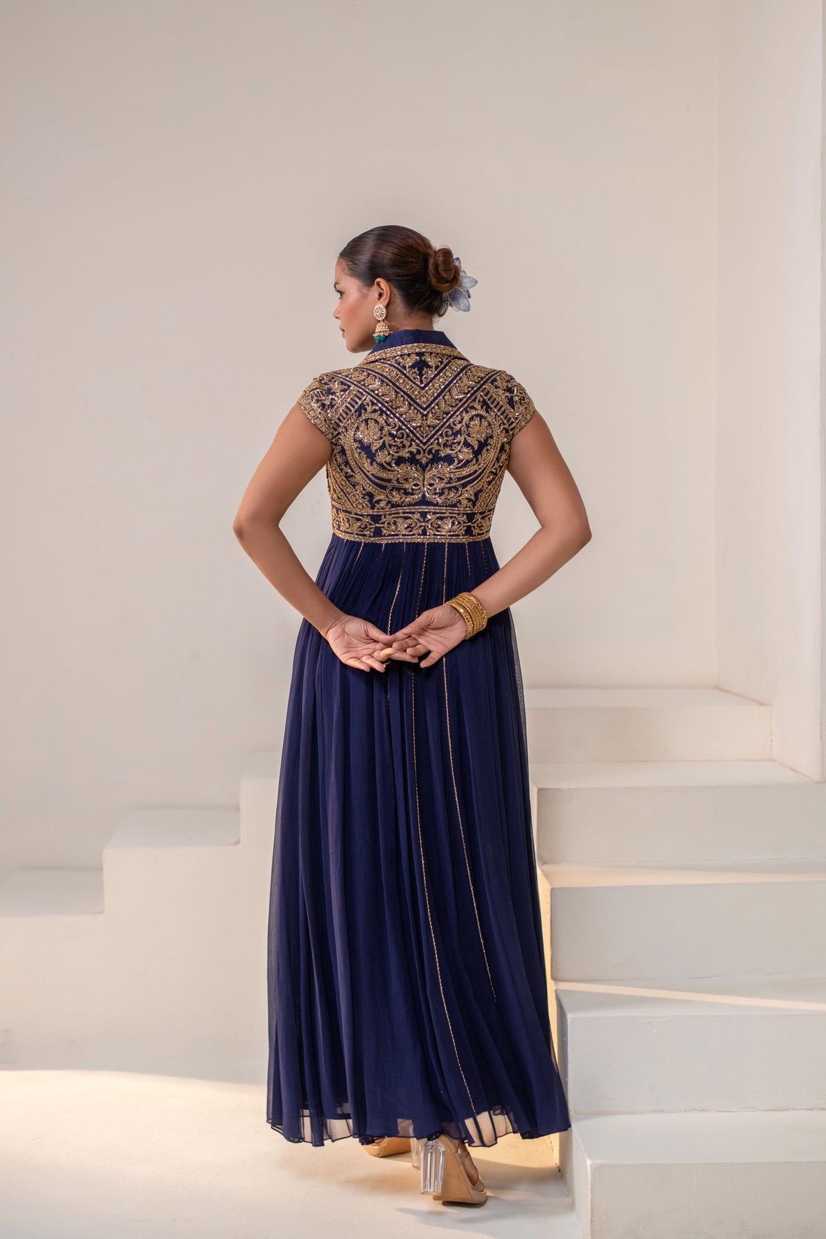 Navy Blue Georgette Dori Hand Embellished Kalidar Anarkali