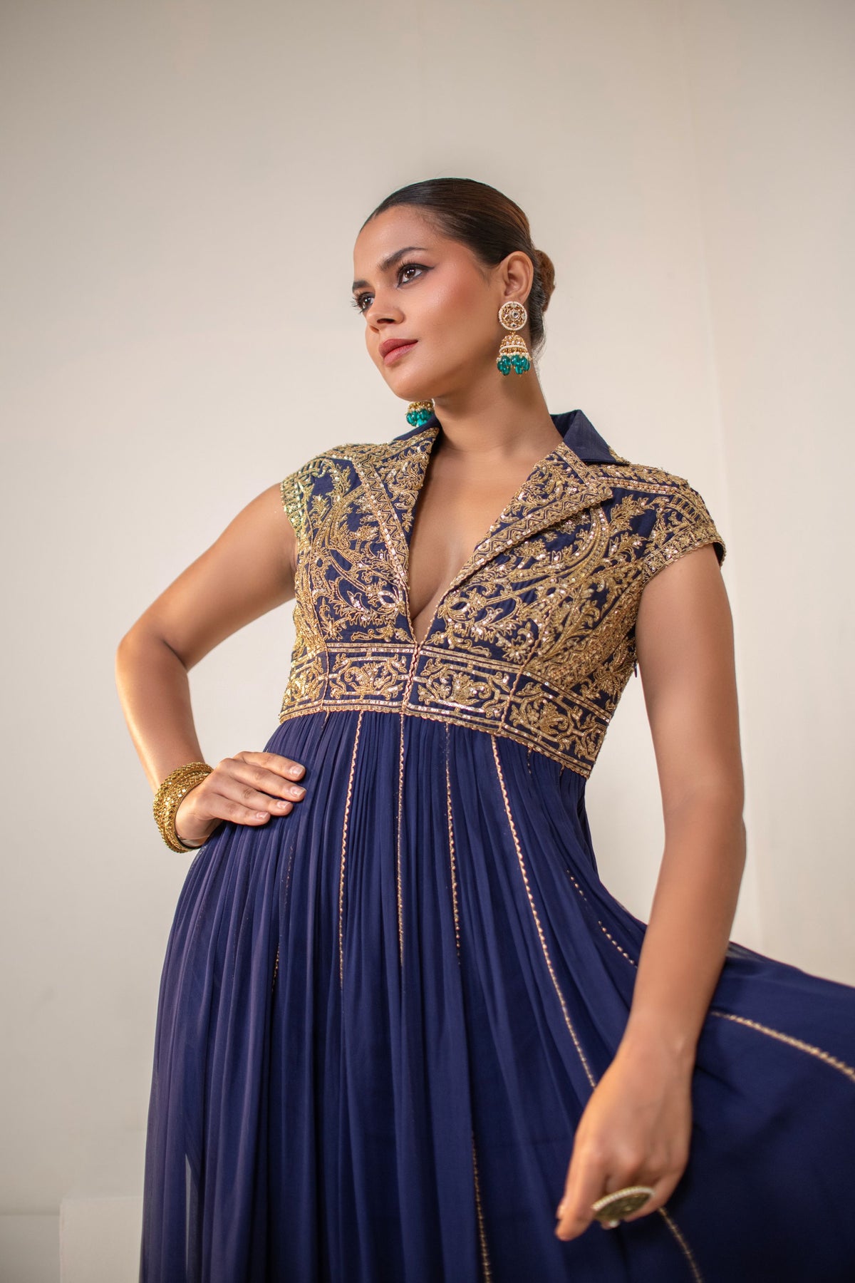 Navy Blue Georgette Dori Hand Embellished Kalidar Anarkali