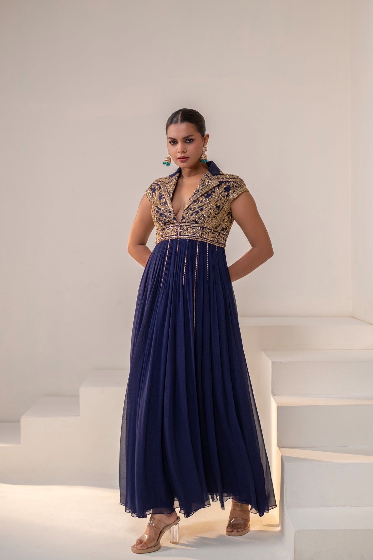 Navy Blue Georgette Dori Hand Embellished Kalidar Anarkali