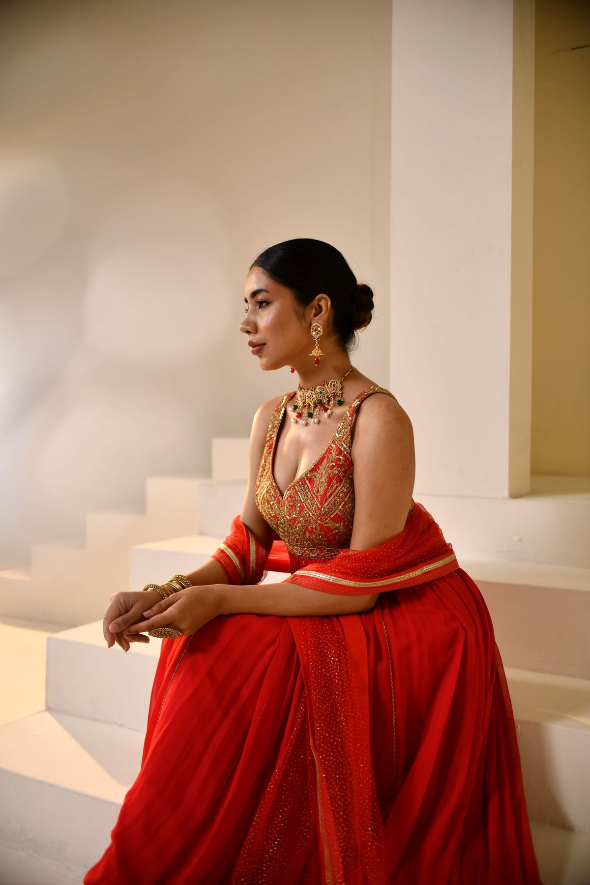 Red Georgette Dori Hand Embellished Anarkali